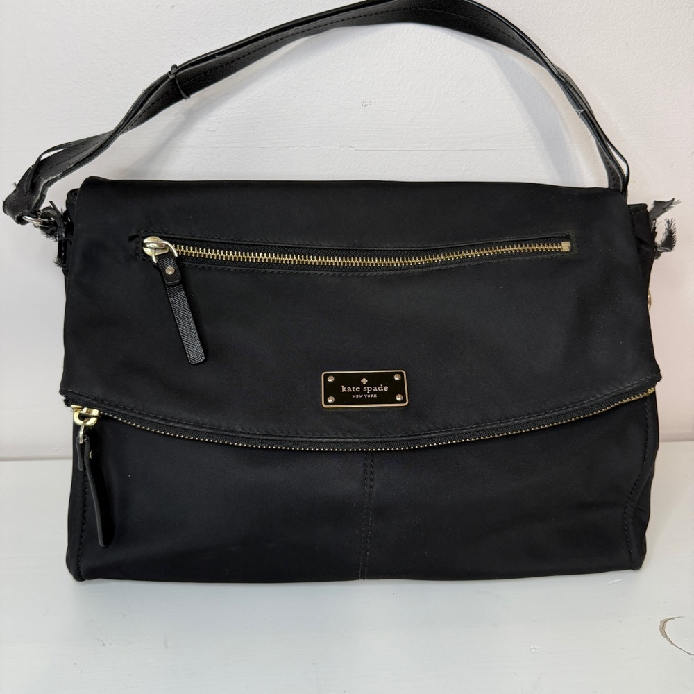 Kate Spade Blake Avenue Lyndon Crossbody Shoulder Bag Purse Black Nylon Logo‎